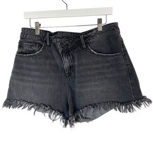 GOOD AMERICAN Good '90s Jean Shorts High Waist Criss-Cross in Faded Black 8/29